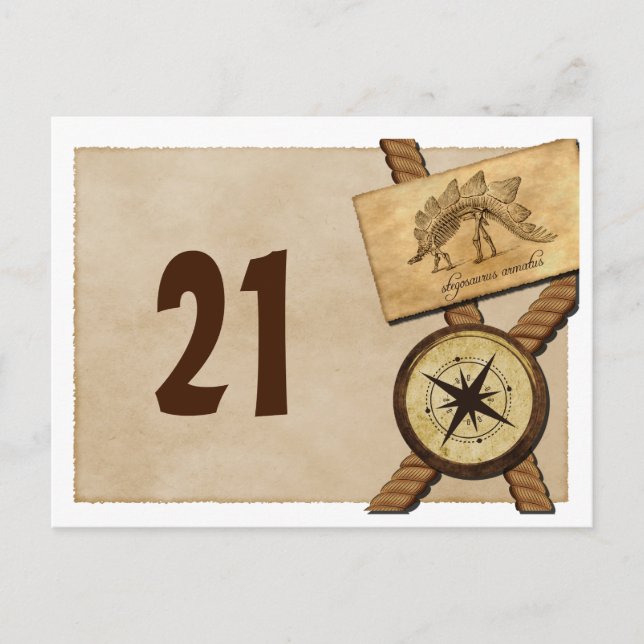 Vintages Adventure Wedding Tischnummer Postkarte (Vorderseite)
