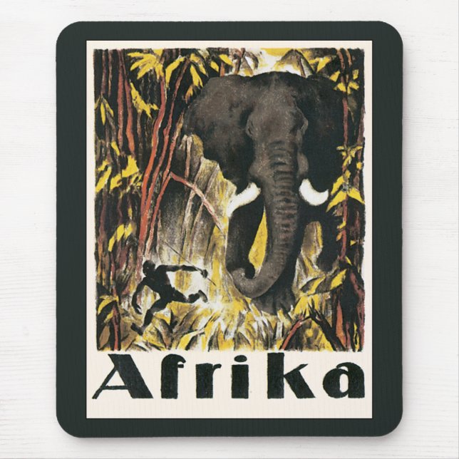 Vintages Afrika Reiseplakat, afrikanischer Elefant Mousepad (Vorne)