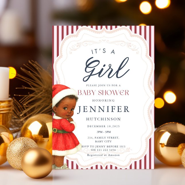 Vintages Afro American Baby Girl Xmas Dusche Einladung (Vintage African American Baby Girl Xmas Shower Invitation)