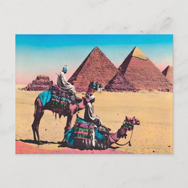 Vintages Ägypten, große Pyramide in Gizeh Postkarte (Vorderseite)