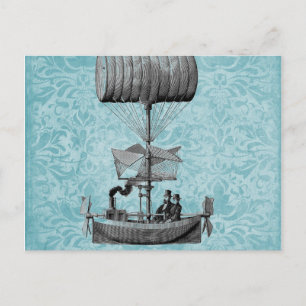 Vintages Airboot Blue Damask Postkarte
