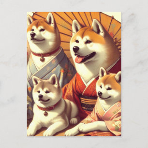 Vintages Akita Dog-Gemälde Postkarte