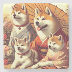 Vintages Akita Dog-Gemälde Steinuntersetzer