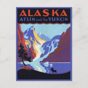 Vintages Alaska-Reiseplakat, Atlin und Yukon Postkarte