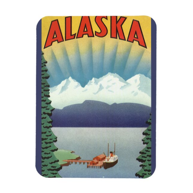 Vintages Alaska Reiseplaner Kunst, Landschaftliche Magnet (Vertikal)