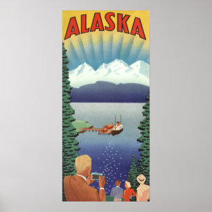 Vintages Alaska Reiseplaner Kunst, Landschaftliche Poster