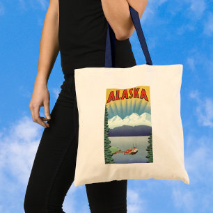 Vintages Alaska Reiseplaner Kunst, Landschaftliche Tragetasche