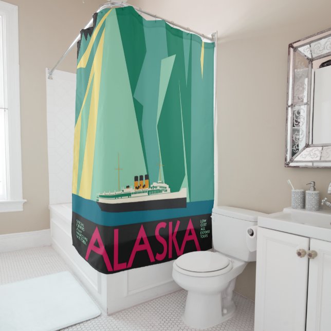Vintages Alaska Reiseplaner Kunst, Taku Gletscher Duschvorhang (Beispiel)