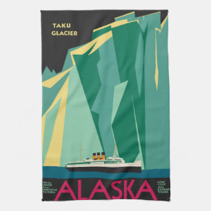 Vintages Alaska Reiseplaner Kunst, Taku Gletscher Geschirrtuch
