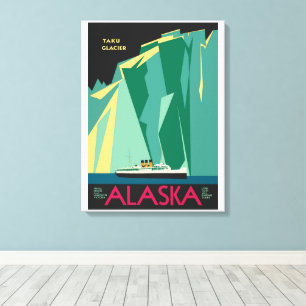 Vintages Alaska Reiseplaner Kunst, Taku Gletscher Leinwanddruck