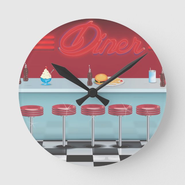 Vintages All American Diner Runde Wanduhr (Vorderseite)