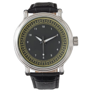 Vintages alter Grieche-Schwarz-Goldmuster Armbanduhr