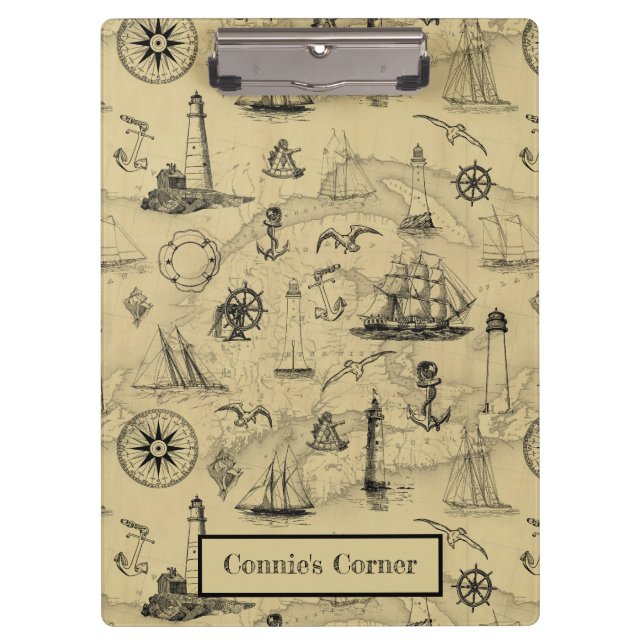 Vintages altes Kartenmuster Name hinzufügen Klemmbrett (Vorderseite)