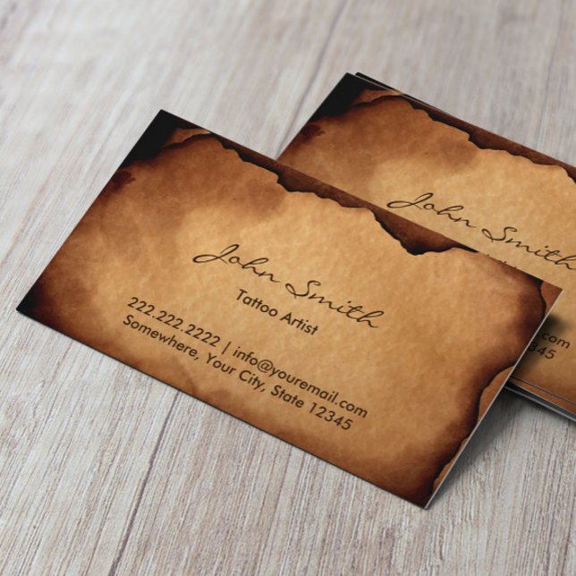 Vintages Altgebranntes Papier Tattoo Art Visitenkarte (Von Creator hochgeladen)