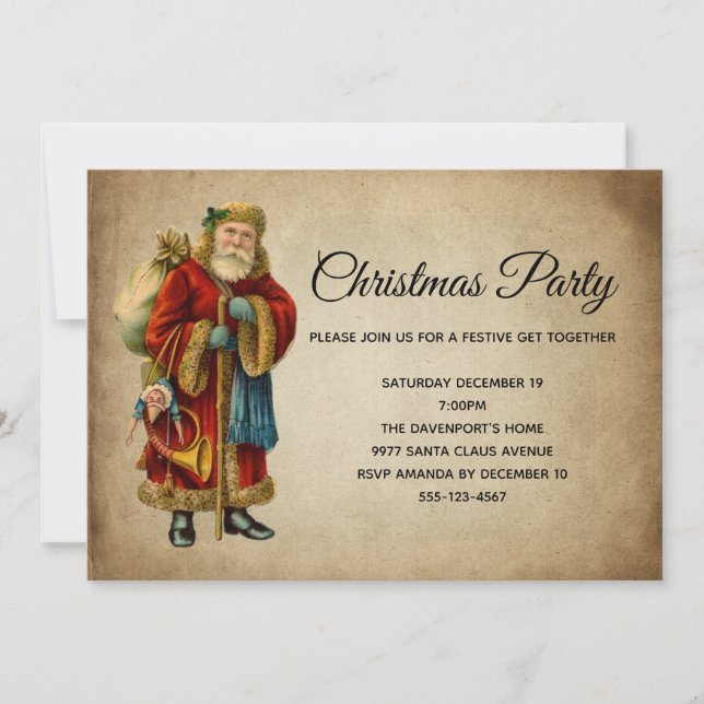 Vintages altmodisches Weihnachtsfest im Weihnachts Einladung (Vorderseite)