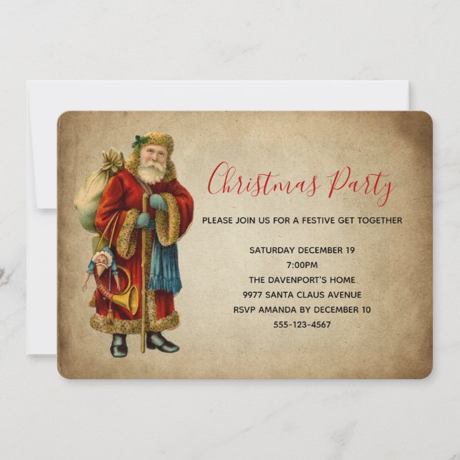 Vintages altmodisches Weihnachtsfest im Weihnachts Einladung (Vorderseite)