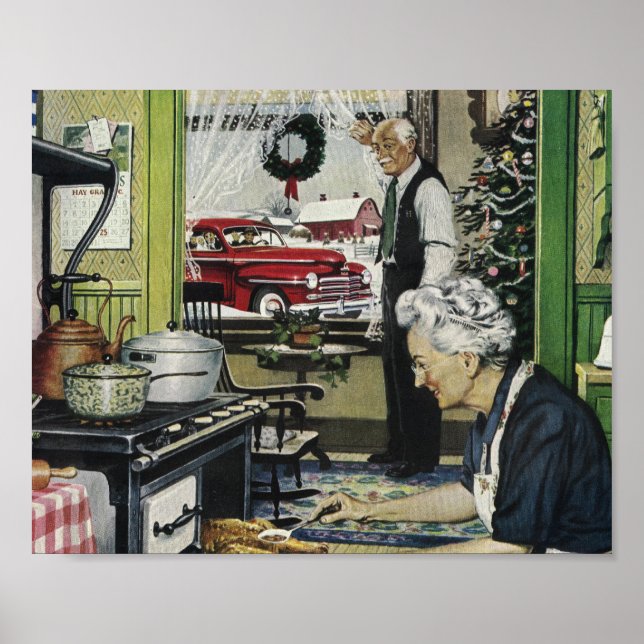 Vintages altmodisches Zuhause Weihnachten Poster (Vorne)