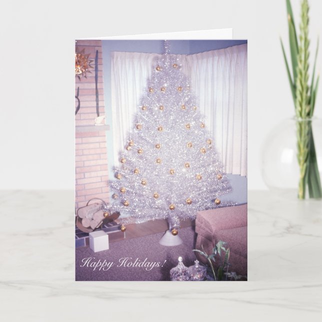 Vintages Aluminium Weihnachtsbaum Feiertagskarte (Vorderseite)