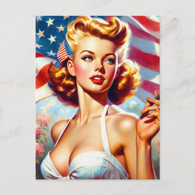 Vintages American Girl Painting Postkarte (Vorderseite)