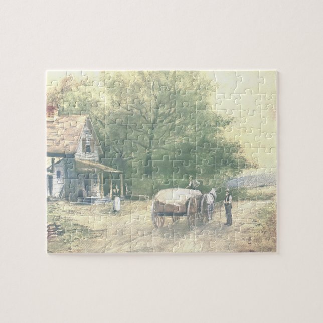 Vintages amisches Bauernhof-Szenen-Puzzlespiel (Horizontal)