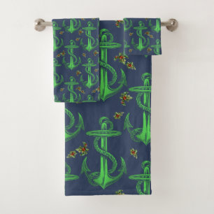 Vintages Anchor Navy Grünes Weihnachtshandtuch Se Badhandtuch Set