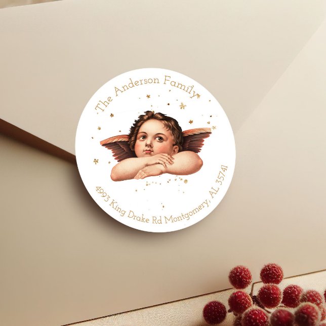 Vintages Angel-Weihnachtsadressen-Label Runder Aufkleber (Von Creator hochgeladen)