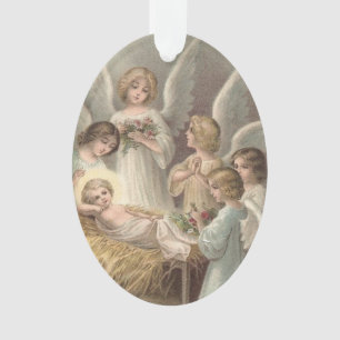 Vintages anges et bébé Jésus en Manger Noël