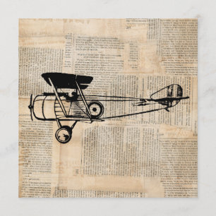 Vintages antikes Flugzeug in Zeitungsschrift Einladung
