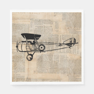 Vintages antikes Flugzeug in Zeitungsschrift Serviette