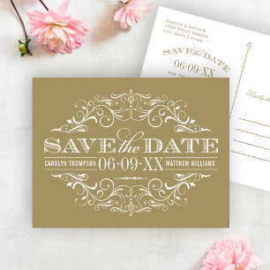 Vintages antikes Gold Save the Date Geblüht Ankündigungspostkarte