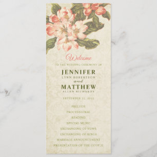 Vintages Apple Blossom-Hochzeitsprogramm Einladung