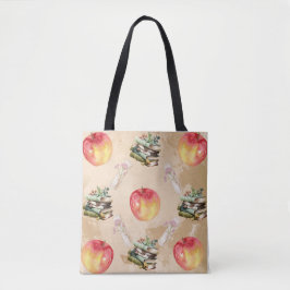 Vintages Apple & Book Pattern - Gemütliches Herbst Tasche
