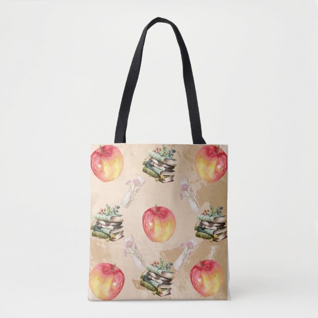 Vintages Apple & Book Pattern - Gemütliches Herbst Tasche (Vorderseite)