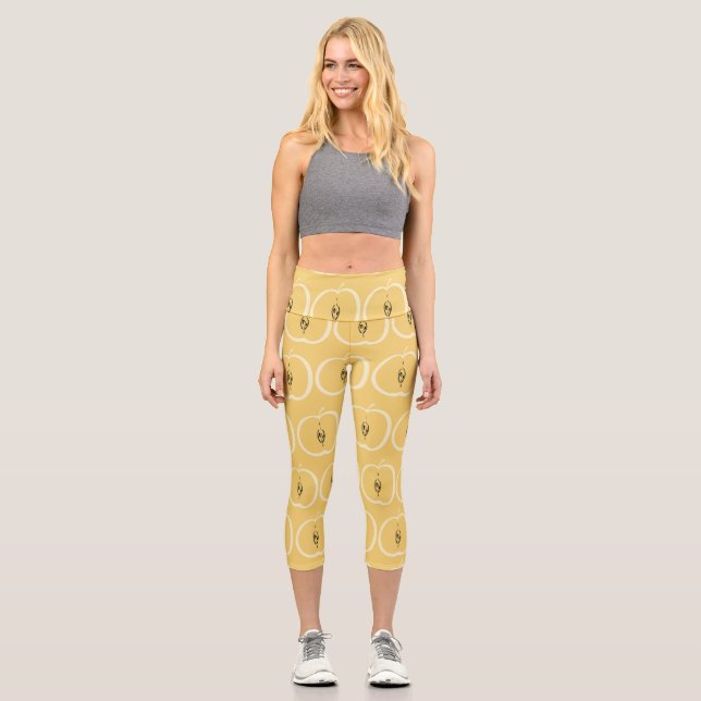 Vintages Apple-Muster: Hintergrundbild. Capri Leggings (Vorderseite)