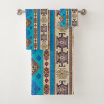 Vintages Aqua Blue Pale Gold Kilim Türkisch