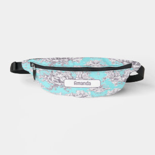 Vintages Aqua-Blue-Toile de jouy Monogram Bauchtasche