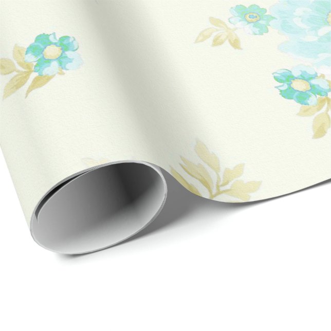 Vintages aquamarines Blumenmuster Geschenkpapier (Rolleneckpunkt)