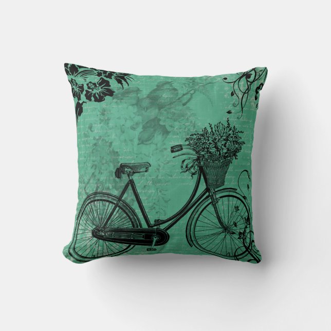 Vintages aquamarines Fahrrad-Kissen Kissen (Vorderseite)