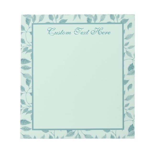 Vintages Aquamarines Foliage Muster Personalisiert Notizblock (Vorderseite)