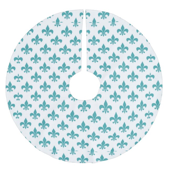 Vintages aquamarines Lilienmuster Polyester Weihnachtsbaumdecke (Vorderseite)