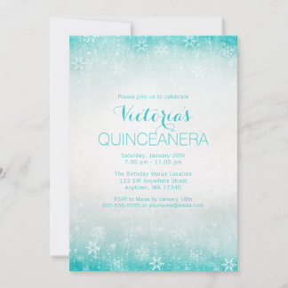 Vintages Aquamarines Winterwonderland Quinceanera  Einladung