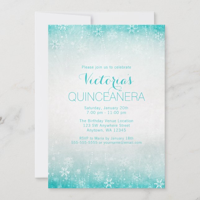 Vintages Aquamarines Winterwonderland Quinceanera  Einladung (Vorderseite)