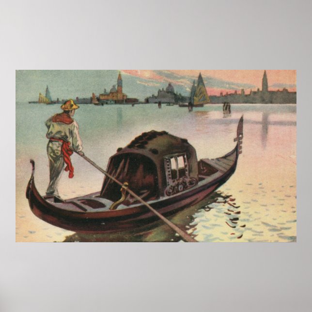 Vintages Aquarelle Venice La Gondola Poster (Vorne)