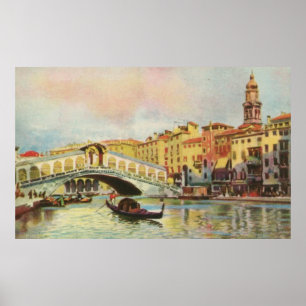 Vintages Aquarelle Venice Rialto Bridge Poster