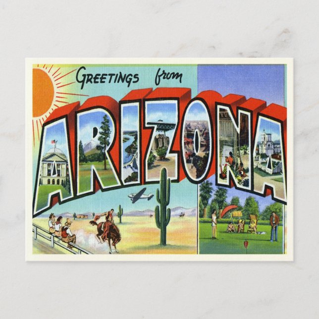 Vintages Arizona Ankündigungspostkarte (Vorderseite)