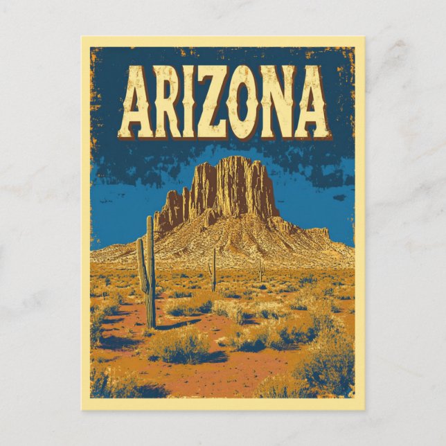 Vintages Arizona Berggipfel Wüste Postkarte (Vorderseite)