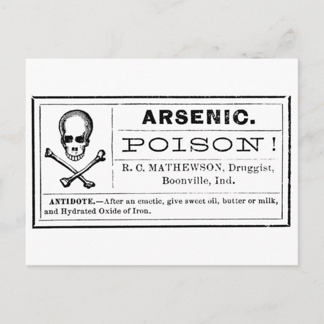 Vintages Arsengift-Etikett Postkarte (Vorderseite)