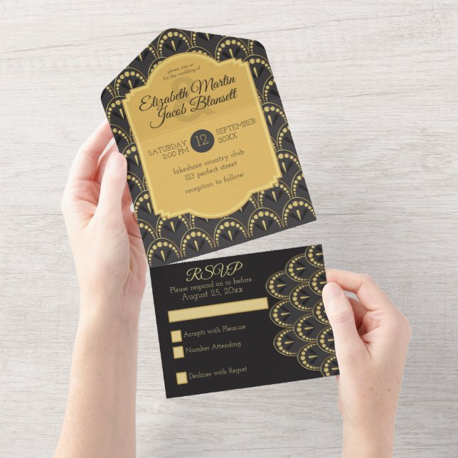 Vintages Art Deco All In One Einladung (Abreißen)