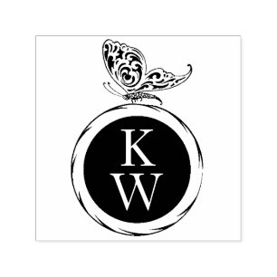 Vintages Art Deco Butterfly Monogram Book Return Permastempel