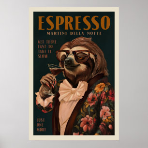 Vintages Art Deco Espresso Martini Drink Sloth Poster